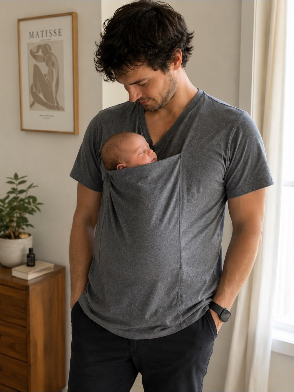 LALABU Baby Dad Shirt Grey Men Large